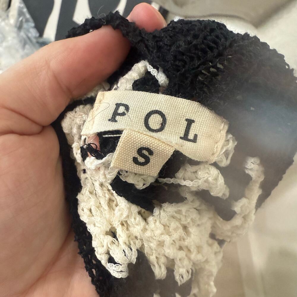 POL Black White Patchwork Crochet Macrame Knit V … - image 4